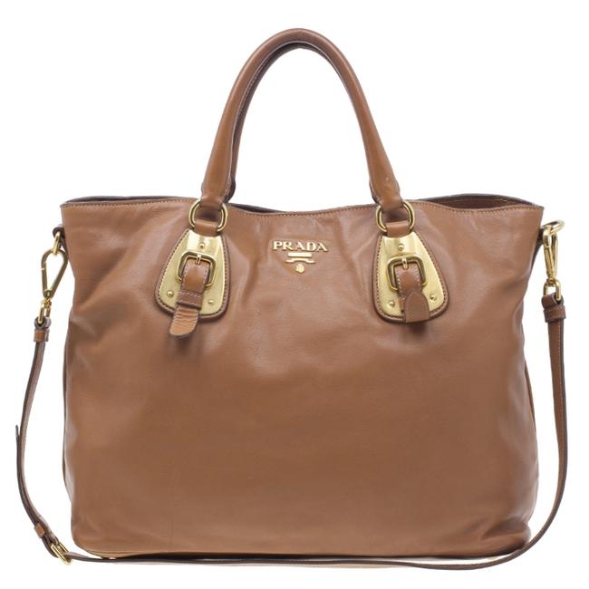 Prada 38 Cm Tan Leather Tote