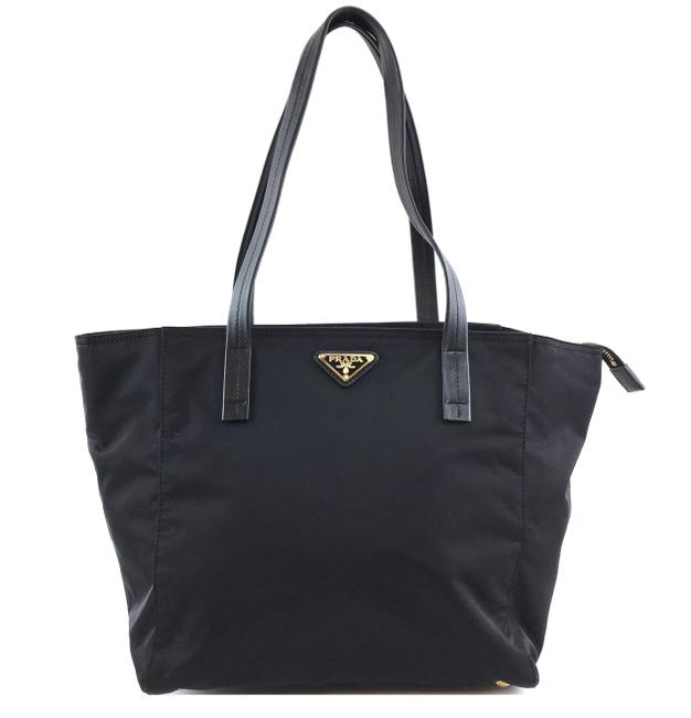 Prada #38009 Classic Logo Large Zip Handbag Black Nylon Tote