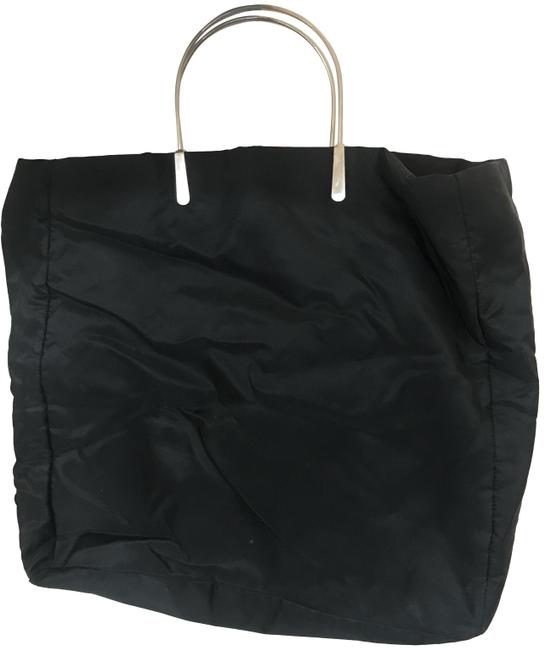 Prada 75418 Metallic Handles Black Nylon Tote
