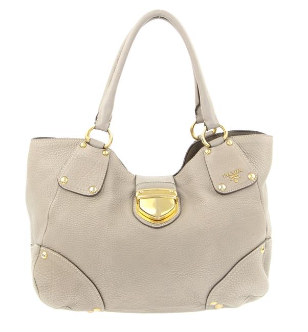 Prada Antic Pushlock Grey Leather Tote