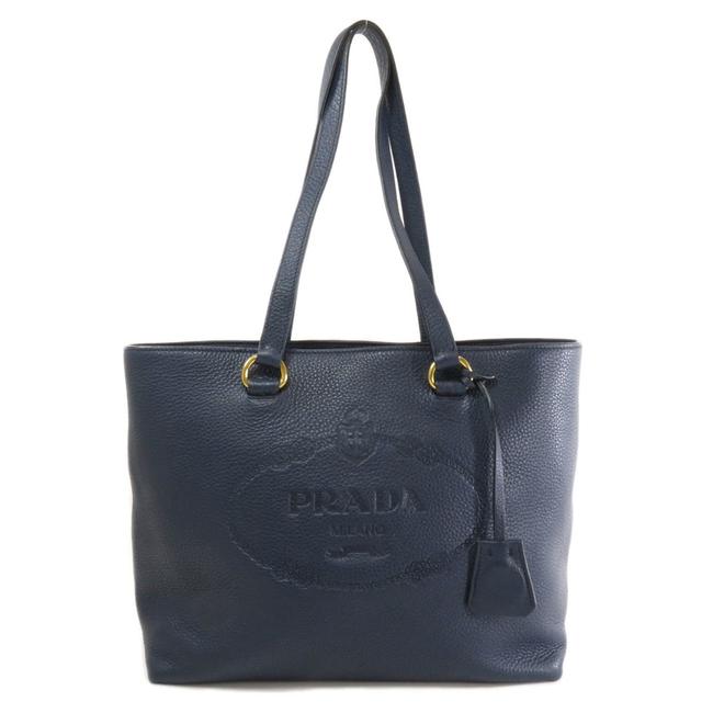 Prada Bag 1bg100 Logo Ladies Navy Leather Tote