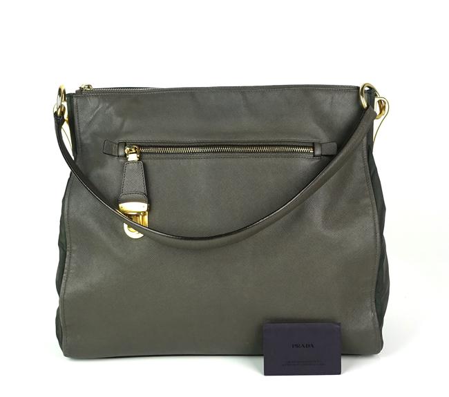 Prada Bag And Nylon Gray Saffiano Leather Tote