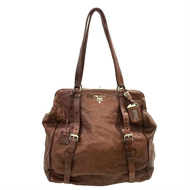 Prada Bag Br3913 Silver Hardware Ladies Mens Brown Leather Tote