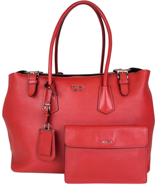 Prada Bag Buckle Red Calfskin Leather Tote