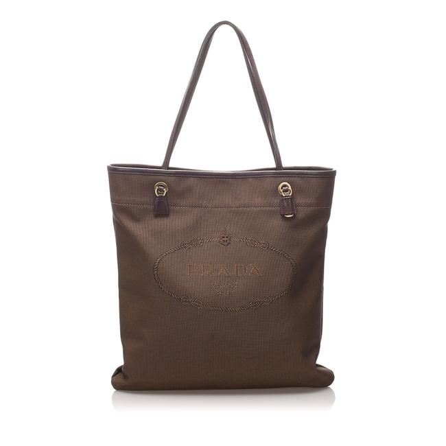 Prada Bag Canapa Canvas Brown Leather Tote