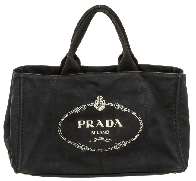 Prada Bag Canapa Dark Large Blue Canvas Tote