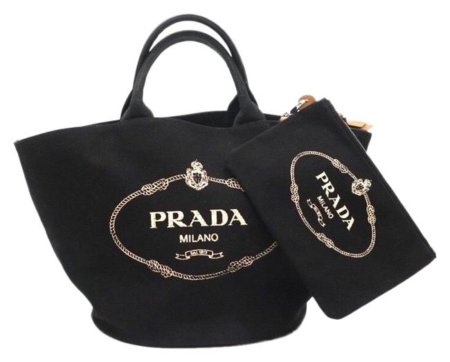Prada Bag Canapa Shoulder Convertible Black Canvas Tote