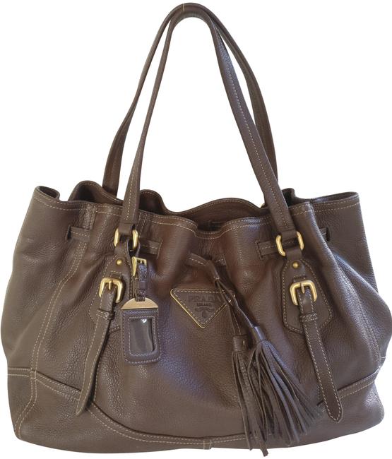 Prada Bag Cervo Deerskin Drawstring Brown Leather Tote