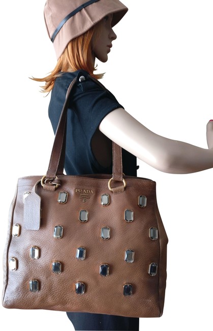 Prada Bag Cervo Deerskin Stone Embellished Leather Tote