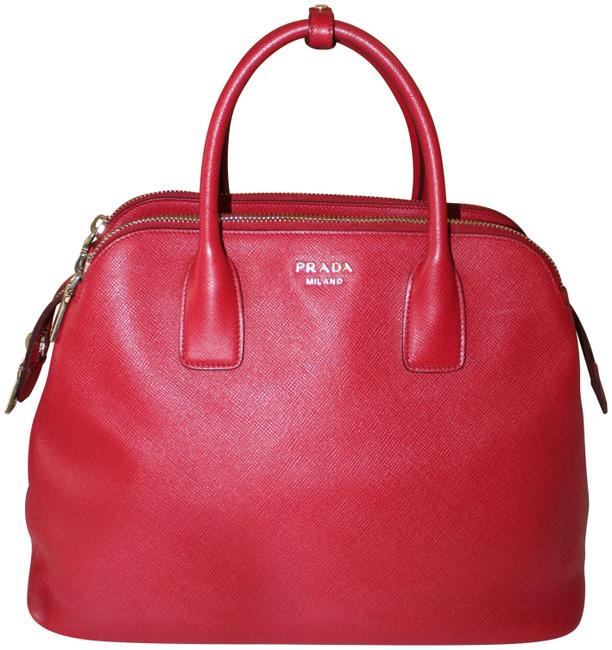 Prada Bag Cuir Large Triple zip Dome Red Saffiano Leather Tote
