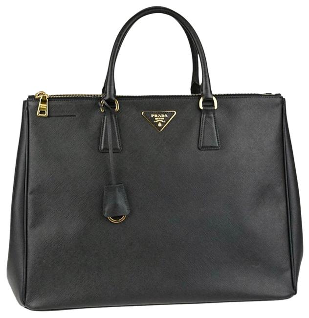 Prada Bag Double Lux Saffiano Zip Executive Bn1802 Black Leather Tote