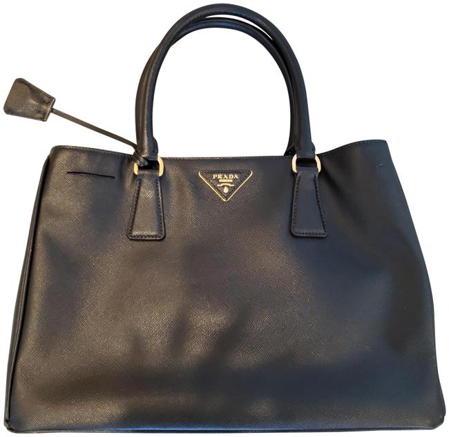 Prada Bag Double W Cuir Handle W Removable Noir Black Saffiano Leather Tote