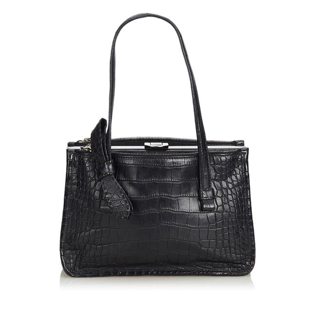 Prada Bag Embossed Italy Black Leather Tote
