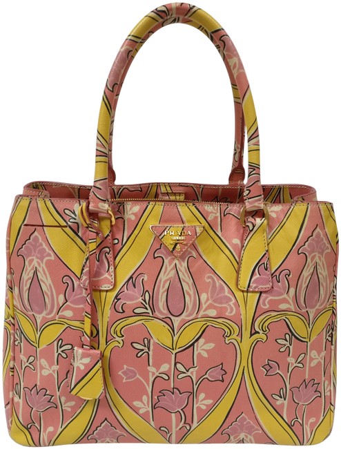 Prada Bag Floral Saffiano Satchel Pink Leather Tote