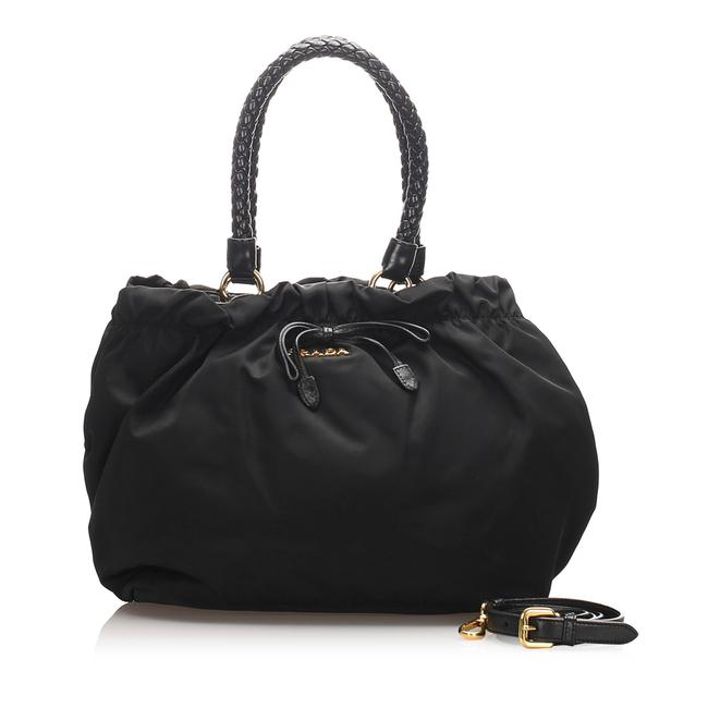 Prada Bag Gathered Tessuto Black Leather Tote