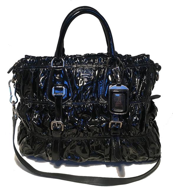 Prada Bag Gaufre Ruched Black Patent Leather Tote