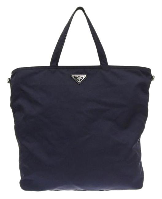 Prada Bag Genuine 2way Leather Navy Nylon Tote