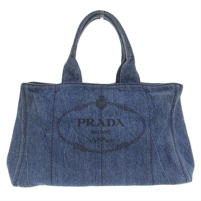 Prada Bag Genuine Kanapa Leather Blue Denim Tote