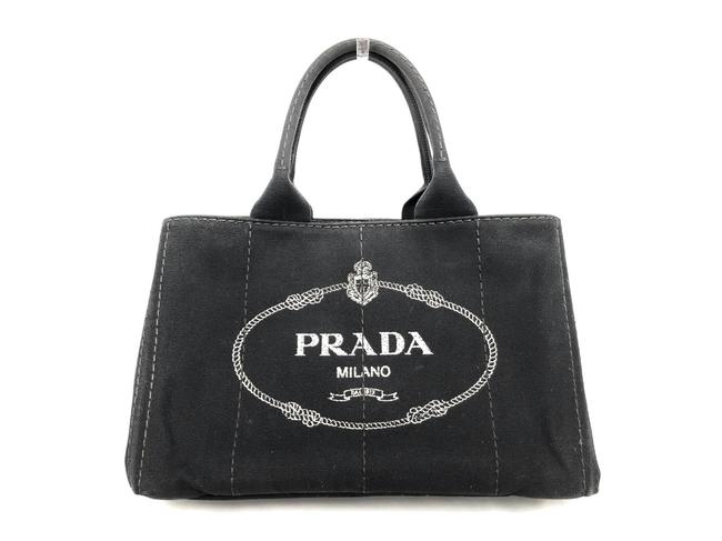 Prada Bag Leather Black Canapa Tote