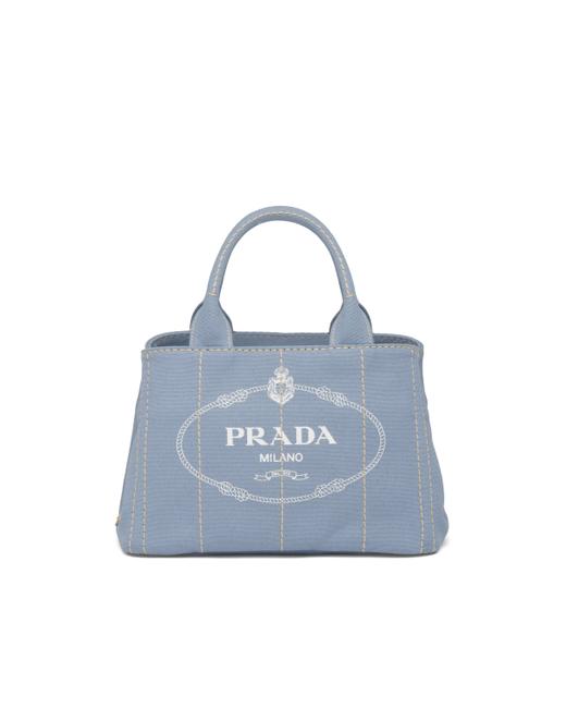 Prada Bag Gr Fabric Printed Blue Leather Tote