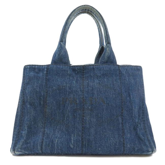 Prada Bag Canapa Womens Navy Denim Tote