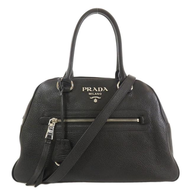Prada Bag Logo Motif 2way Ladies Black Leather Tote