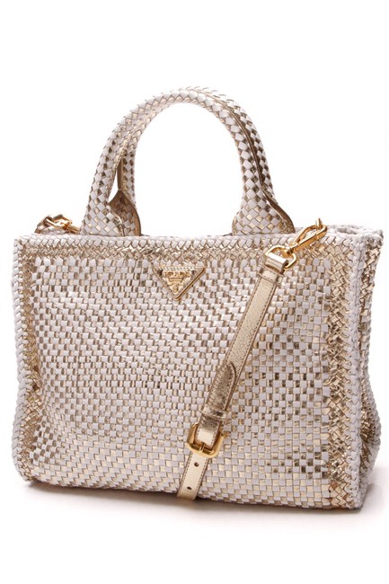 Prada Madras GoldWhite Gold Leather Tote