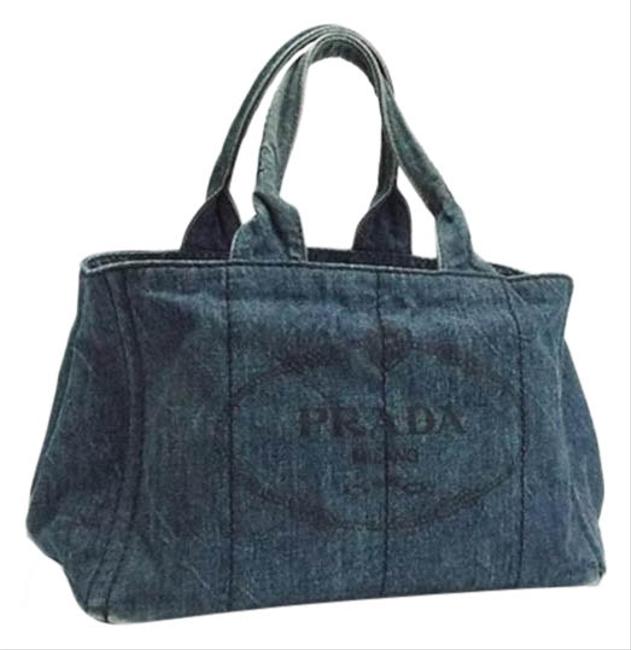 Prada Bag Men Women Blue  White Canapa Tote