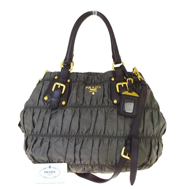 Prada Bag Milano 2way Shoulder Hand Khaki Nylon Leather Tote