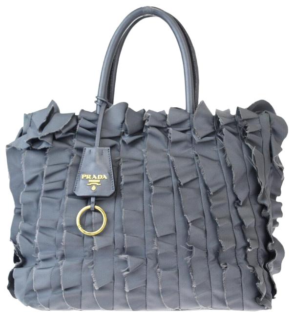 Prada Bag Milano Logo Hand Gray Nylon Leather Tote