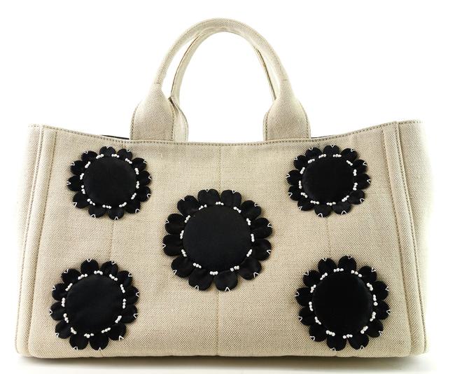 Prada Bag Mistolino with Flower Applique Beige Canvas Tote