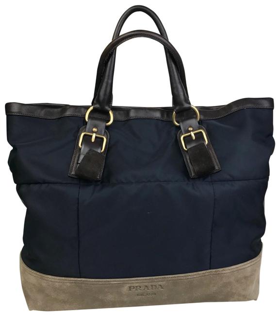 Prada Bag Navy Quilted Suede Leather #28081 Blue Nylon Tote