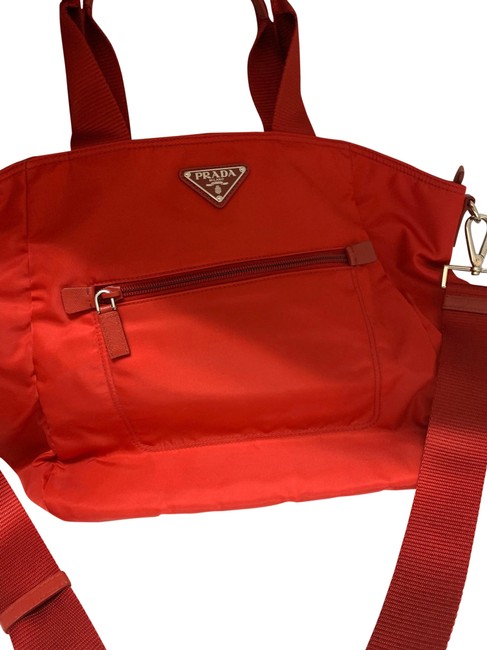 Prada Bag Nylon Red Polyester Leather Tote