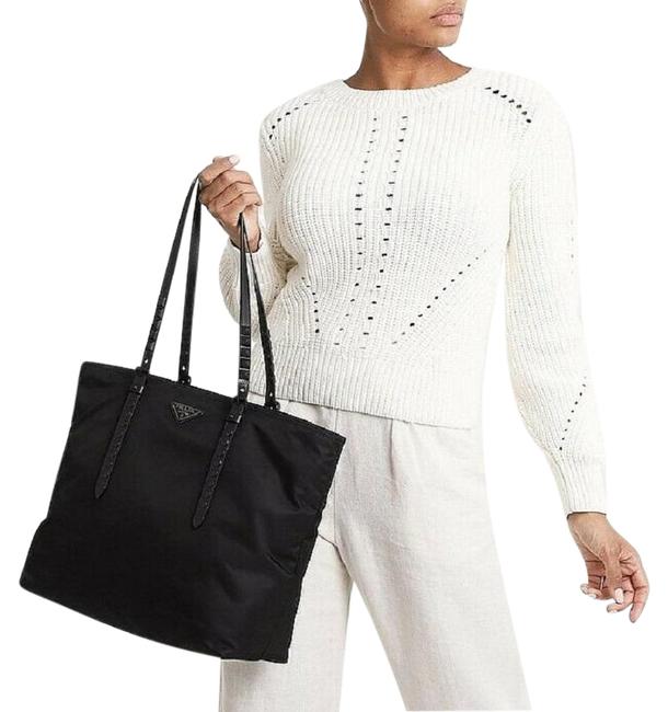 Prada Bag Pyramid Leather Studded Purse Shopper Black Nylon Tote