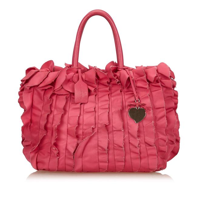 Prada Bag Ruffle Satin Pink Leather Tote