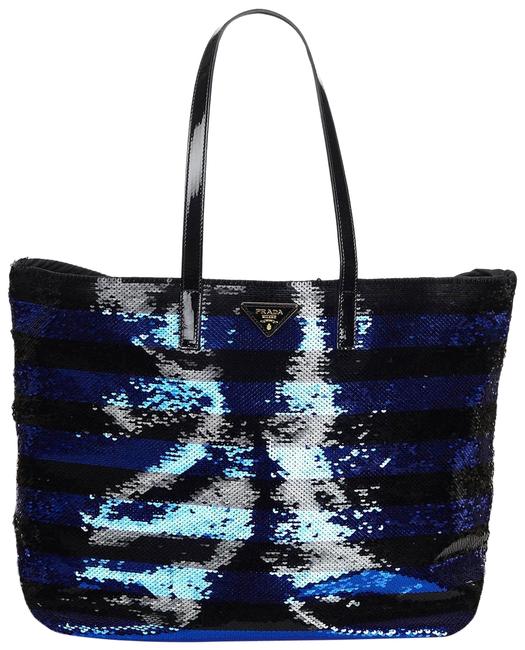 Prada Bag Sequined Blue Patent Leather Tote