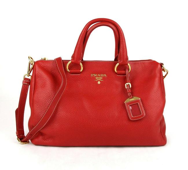 Prada Bag Shoulder with Gold Logo and Removable Strap Bl0778 Red Leather Tote