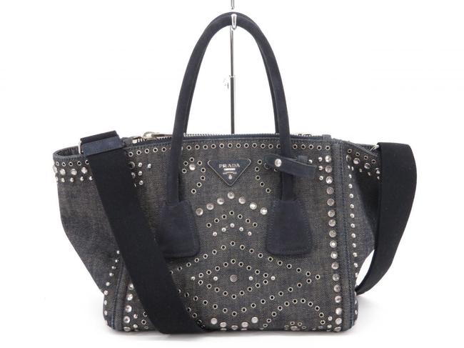 Prada Bag Studded Rhinestone B2692h Denim Tote