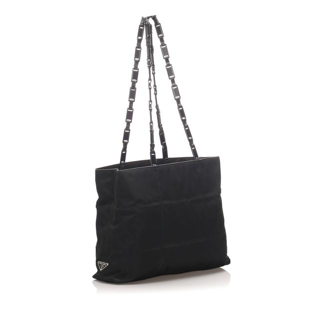 Prada Bag Tessuto Chain Black Leather Tote