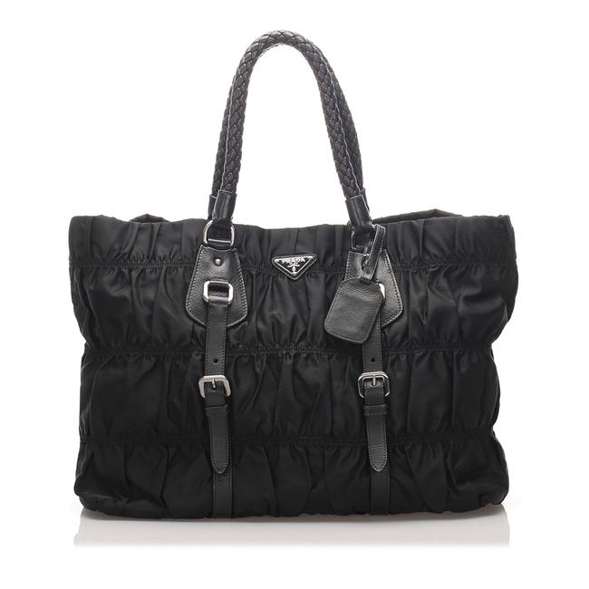 Prada Bag Tessuto Gathered Black Leather Tote