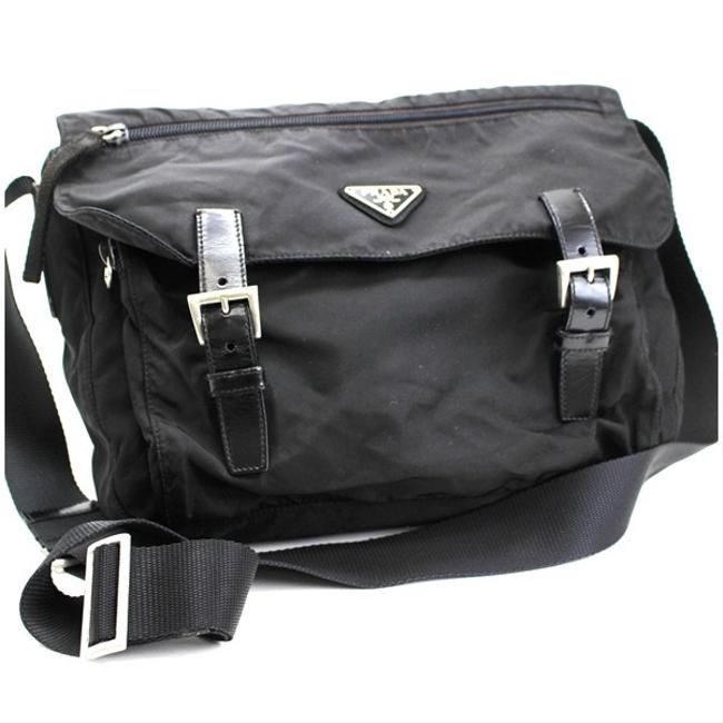 Prada Bag Triangle Plate Women Men Black Nylon  Leather Tote