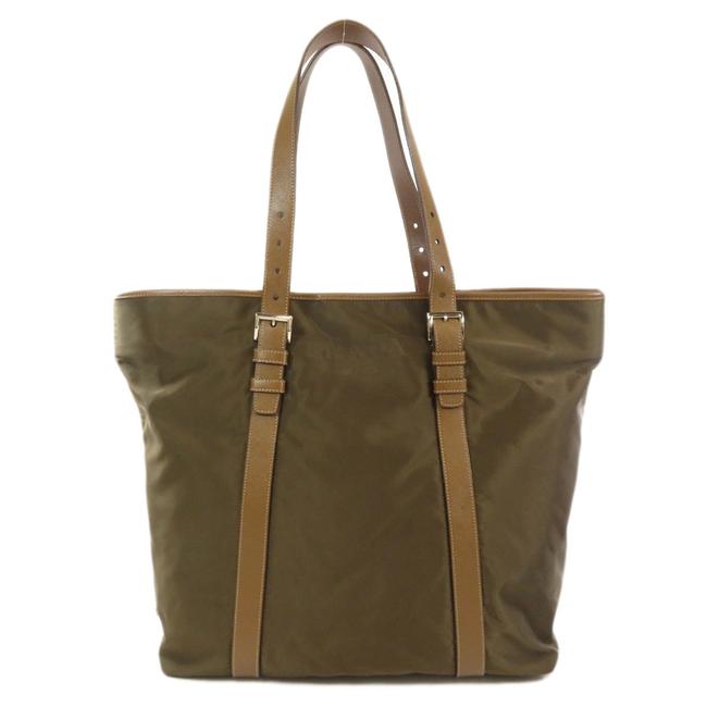 Prada Bag Va0794 Logo Unisex Green  Khaki Brown Nylon Tote
