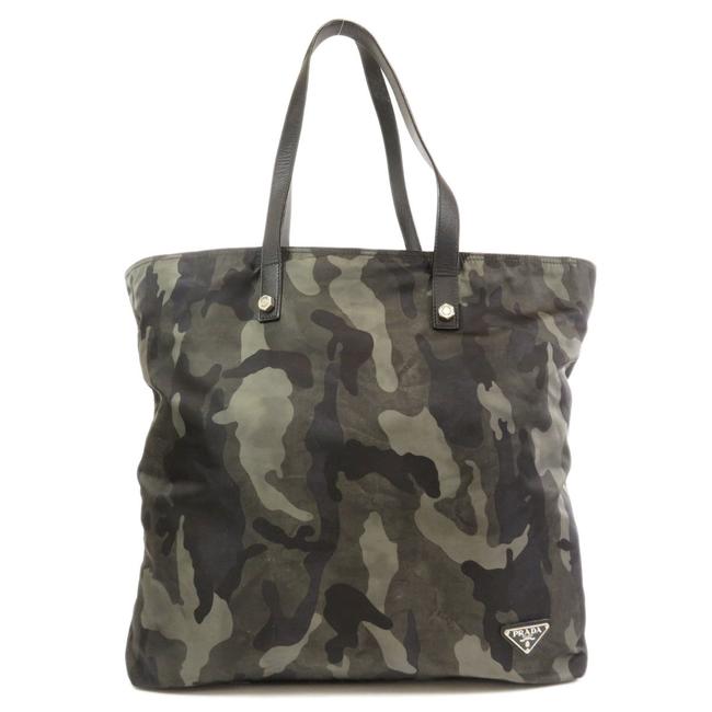Prada Bag Va0883 Unisex Black  Camouflage  Green  Multi color Nylon Tote