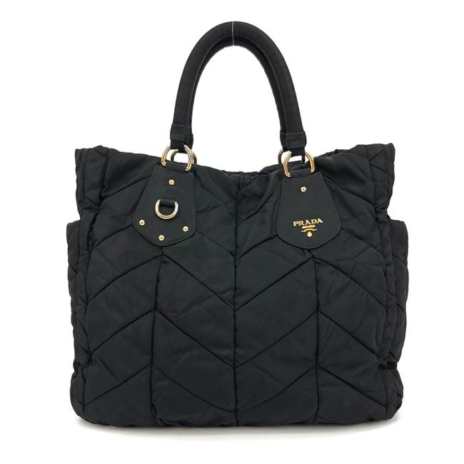 Prada Bag W Quilted Handbag  Logo Black Poly Tote