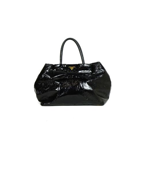Prada Bag With Bow Black Patent Leather Tote