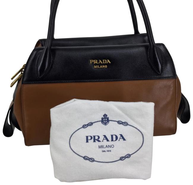 Prada Bauletto Handbag BlackBrown Calfskin Leather Tote