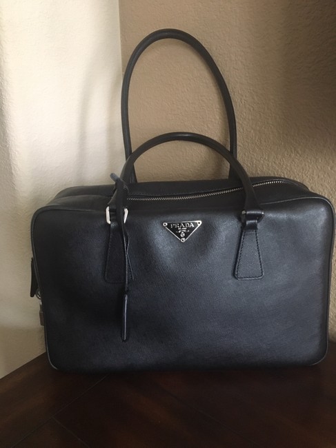 Prada Bauletto Handbag Saffiano Medium Black Leather Tote