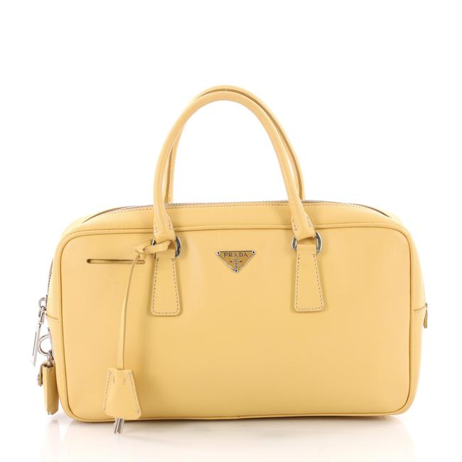 Prada Bauletto Handbag Small Yellow Saffiano Leather Tote