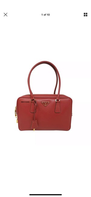 Prada Bauletto Lux Scarlatto Saffiano Top Handle Gold Hw Red Tote