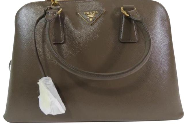 Prada Bauletto Saffiano Vernic Leather Grey Tote